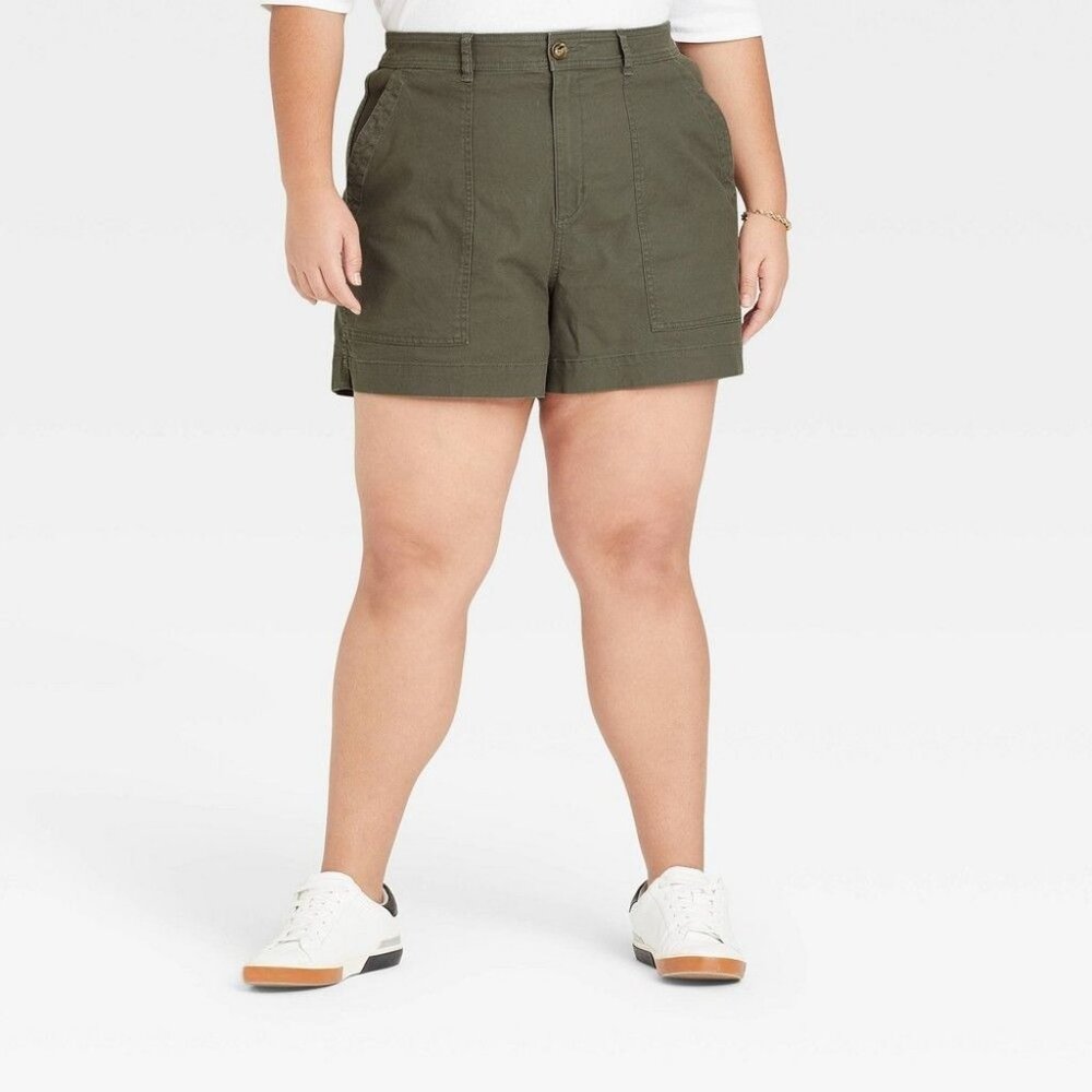 A New Day Women's Plus Size High-Rise Utility Shorts Olive Green 16W